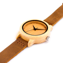 Tacymerry Bamboo Quartz Watch with 43mm face, and Leather Band