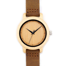 Tacymerry Bamboo Quartz Watch with 43mm face, and Leather Band